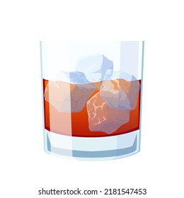 Ice Whiskey Cartoon Vector. Glass Drink, Alcohol Coctail, Ice Cube, Bar Menu Ice Whiskey Vector Illustration