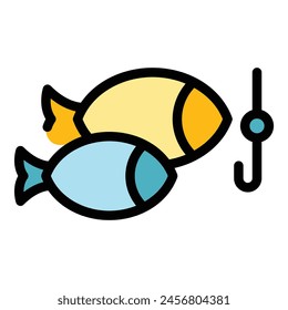 Ice winter fish icon outline vector. Lake winter. Frozen river color flat