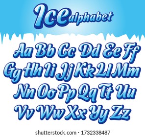 Fuente de invierno helado. Letras de hielo