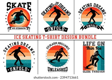 ice winter sports skates t-shirt design, ice skating t-shirt design bundle