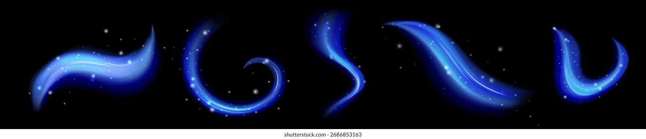Viento helado de invierno con efecto remolino. Efecto de aire de hielo azul con luz brillante