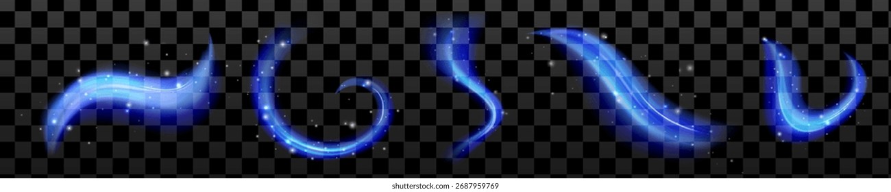 Viento helado de invierno con efecto remolino. Efecto de aire de hielo azul con luz brillante
