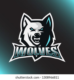 ice wolf head logo mascot illustration