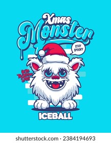 Iceball Funny Xmas Cartoon Illustration.