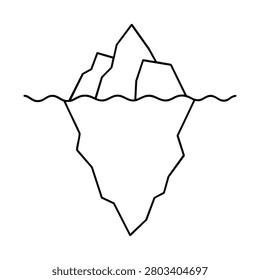 Iceberg above and below water, iceberg ocean outline icon for floating ice, cold sea, climate concept and polar marine landscape