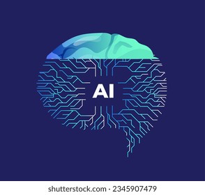 Iceberg AI human brain and Ai brain, (Artificial Intelligence), Circuit board brain, Technological digital brain concept, vector