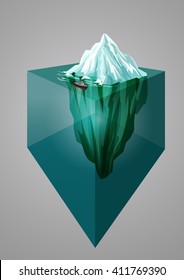 Iceberg background. Isometric 3D illustration. Underwater or above water level. Vector illustration