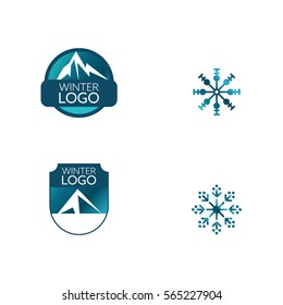 Iceberg Badge And Snowflake Icon Logo Vector Set Element