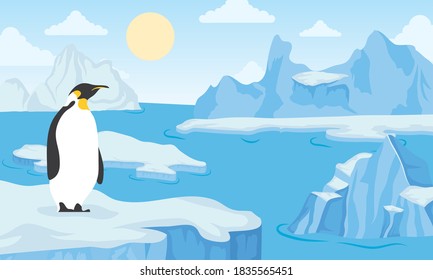 Eisberg-Blockarcszene mit Pinguin-Vektorgrafik-Design