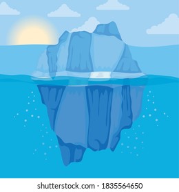 iceberg block and sun arctic scene landscape vector illustration design