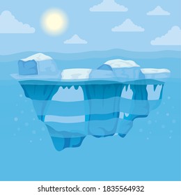 iceberg block and sun arctic scene landscape vector illustration design