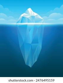 Iceberg in blue ocean. Colored polygonal iceberg design isolated vector illustration