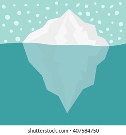 Iceberg Blue sea ocean water and snowflake. Winter background Flat design Vector illustration