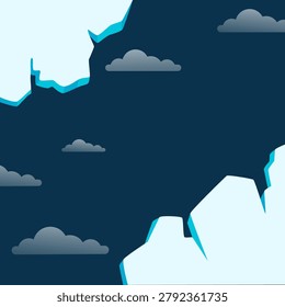 Iceberg Border Vector Background with Dark Stormy Clouds