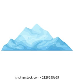 Iceberg or broken piece of ice. Cold frozen block, arctic snowy object on white background, icy cliff or ice floe in cartoon style.