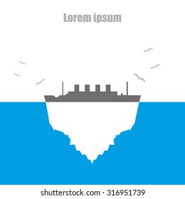 Iceberg by steamer flat style illustration  of sea birds
