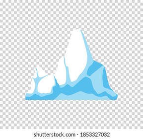 Iceberg. Cartoon floating iceberg. Drifting iceberg or isolated frozen ocean water, crystal icy mountain with snow on transparent background. Icicle in sea or ocean, winter and cold theme