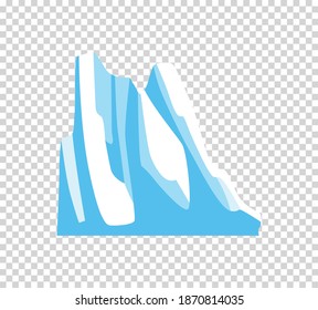 Iceberg. Caricatura flotando iceberg. Iceberg o agua helada aislada del océano, montaña helada de cristal con nieve sobre fondo transparente. Ciclismo en el mar o en el océano, invierno y tema frío