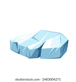 Iceberg con superficie plana helada de dibujos animados y grietas. Témpano helado azul frío, mineral de sal y pedazo de campo de hielo, Polo Norte y la mascota de escarcha de dibujos animados congelando Ilustración vectorial de bloque de iceberg de cristal