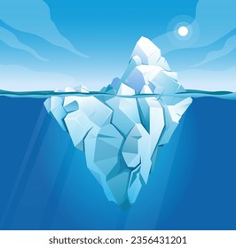 Metáfora conceptual de Iceberg para aspectos visibles y ocultos del éxito - Ilustración de acciones como EPS 10 