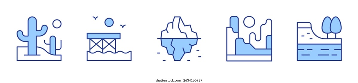 iceberg, desert, canyon, pier, geological. Landscape Icon vector illustration. Line Duotone style. Editable stroke.