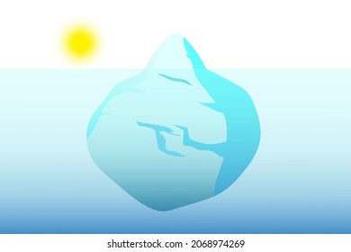 Iceberg in flat style on deep blue background. Flat iceberg for concept design. Vector illustration. Stock image. 