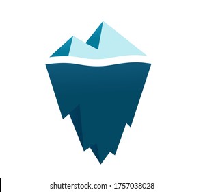 Iceberg flat vector symbol isolated with underwater part cartoon illustration, snowberg ice berg logotype idea or glacier on white background