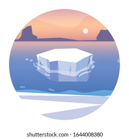 iceberg floating in blue ocean with sun in the sky vector illustration design
