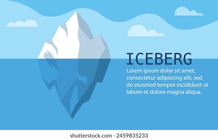 Iceberg Floating in Blue Ocean Vector Illustration. Poster with iceberg and a place for text.