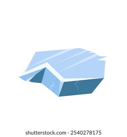 Iceberg. Geleiras flutuantes, cubos de gelo e blocos. Elementos paisagísticos árticos e antárticos. Cristais gelados ficam rochosos em água fria. Objetos decorativos de inverno. Ilustração isolada de estilo plano de desenhos animados vetoriais