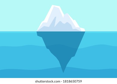 Iceberg floating in ocean. Arctic water, sea underwater with berg and freezing light. Polar or antarctica melting mountain vector landscape