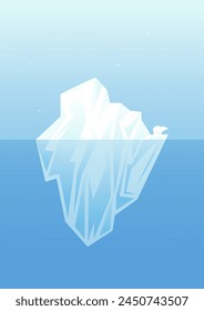 Iceberg floating in ocean with polar bear. Huge white block of ice, seagulls