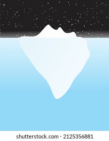 iceberg floating on open ocean at night with star field sky vector drawing silence illusion concept ice mountain on arctic or antarctic sea midnight landscape frozen snow floe environment protection 