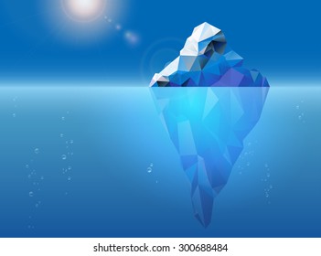 Iceberg floating on the sea surface, sun and air bubbles - vector illustration