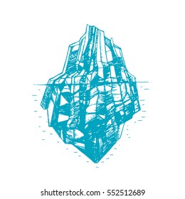 Iceberg Floating on a Sea Surface and Under Water Hand Draw Sketch. Vector illustration