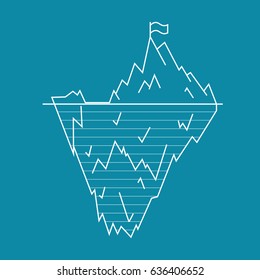Iceberg Floating on a Sea Surface and Under Water Line Style Symbol Arctic Landscape, North Climate. Vector illustration
