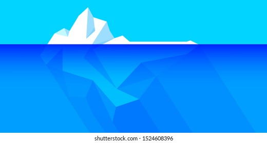 iceberg floating on water and underwater part, iceberg in ocean for symbol climate change, big iceberg in arctic for environment and ecology concept, iceberg polar for flat infographic global warming