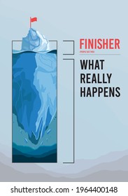 Iceberg flotando en olas de agua con ilustración de vector subacuático estilo plano