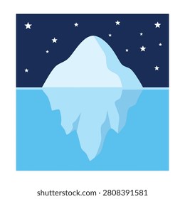 An iceberg floats in the ocean under a starry night sky symbolizing hidden dangers and unseen threats