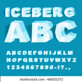 Iceberg Font. Ice Alphabet. Blue Transparent Letters
