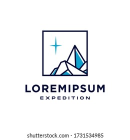 iceberg geometric logo design in trendy linear line style illustration , abstract mountain ice peak outline clip art logo