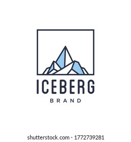 iceberg geometric logo design in trendy linear line style illustration , abstract mountain ice peak outline clip art logo