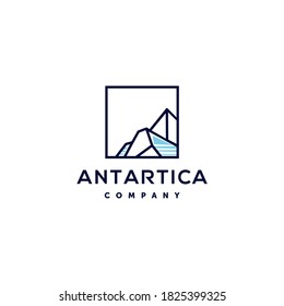 iceberg geometric logo design in trendy linear line style illustration , abstract mountain ice peak outline clip art logo