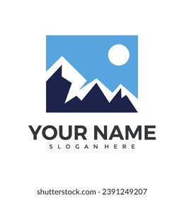 iceberg geometric logo design in trendy linear line style illustration , abstract mountain ice peak outline clip art logo
