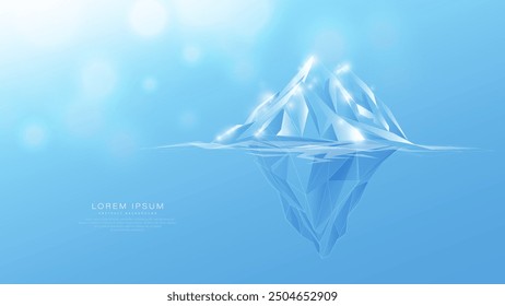 Iceberg. hidden potential. Business concept. Glowing low poly, wireframe, linear, line, and mesh illustration vector