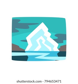 Iceberg and hills, beautiful arctic landscape background, horizontal vector illustration