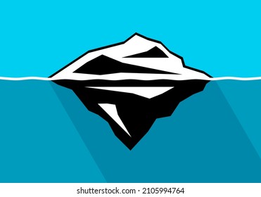 Iceberg or ice mountain floating on blue ocean sea flat vector design.