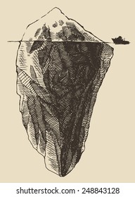 Iceberg with icebreaker vintage engraved illustration, hand drawn, sketch