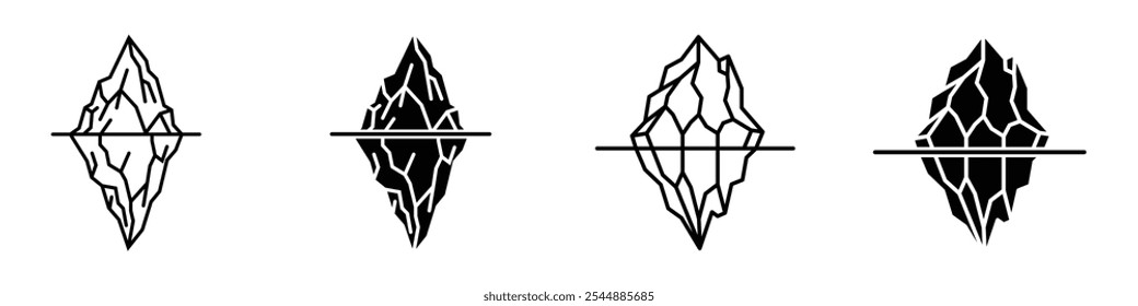 Icono de colección de iceberg en estilo de Vector sólido y relleno en blanco y negro.