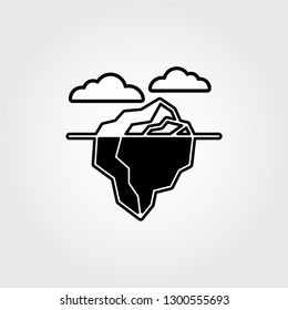 Iceberg icon. Flat floating glacier. With underwater part. Relief outline. Vector illustration.